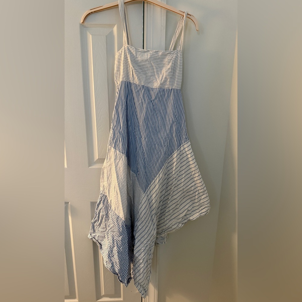 Anthropologie White and Blue Striped Garment